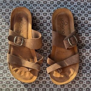 Yokono Leather Cork Sandals Brown Suede Slides Size 6.5 Made in Spain